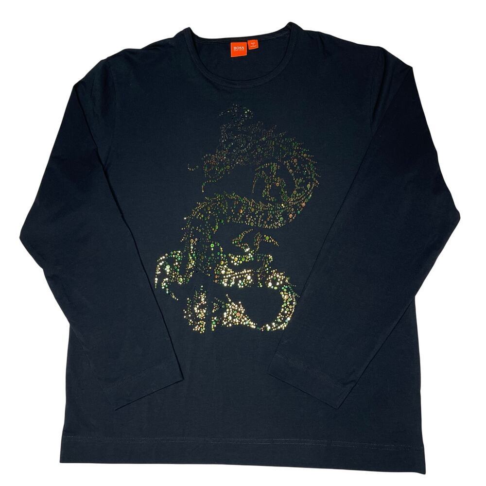 BOSS Hugo Boss Cotton Blend Long Sleeve T-Shirt XXL Artwork Dragon Print Black